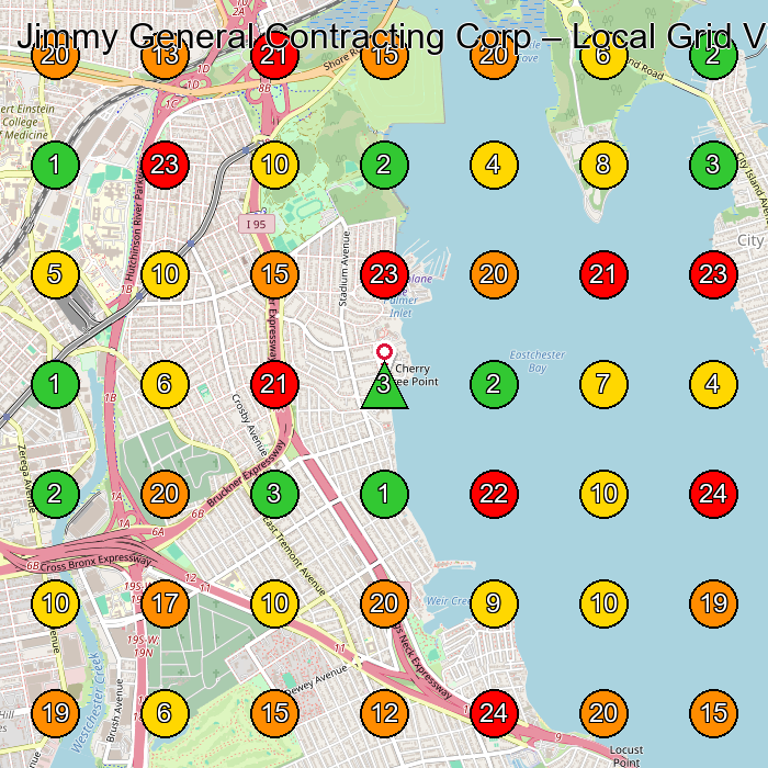 Jimmy General Contracting Corp Construction Company GeoGrid ranking map for Bronx NY